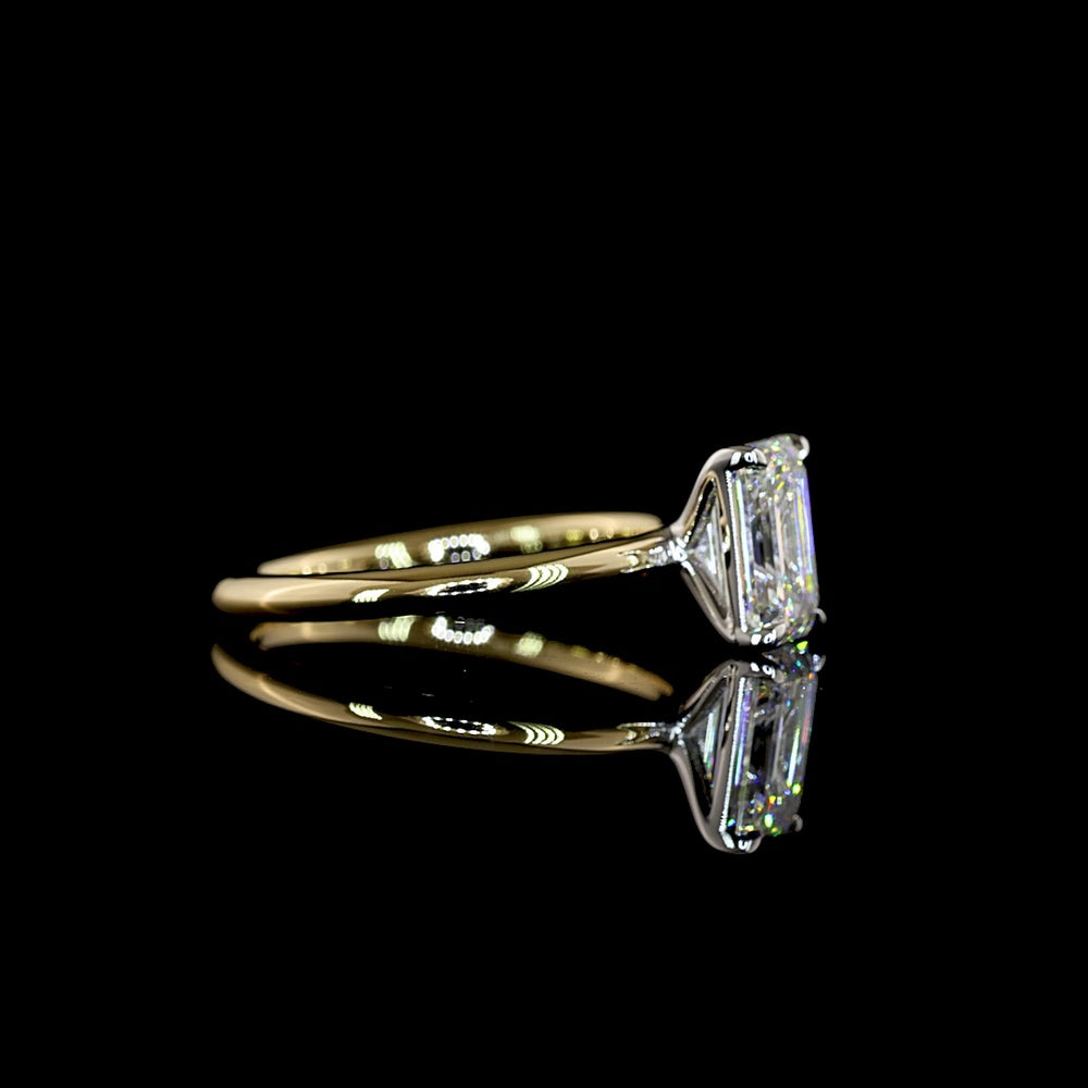 14K Two Tone 1.55 Carat Emerald Cut Lab Diamond Solitaire Ring - F VVS2 IGI Certified North-South Setting - Covaloro Fine Jewelry