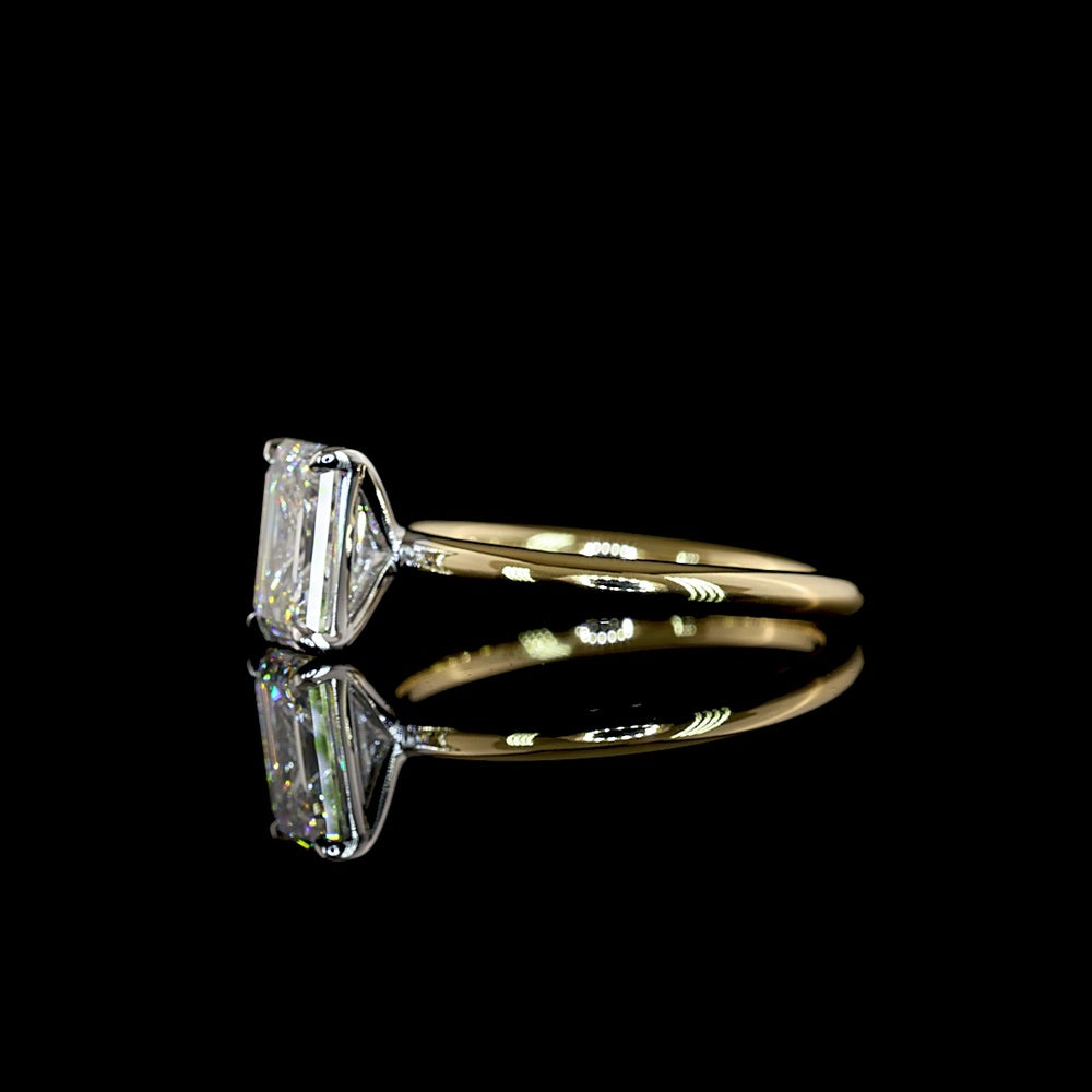 14K Two Tone 1.55 Carat Emerald Cut Lab Diamond Solitaire Ring - F VVS2 IGI Certified North-South Setting - Covaloro Fine Jewelry