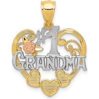 14K Two-Tone #1 Grandma Heart Pendant with Rose Gold Floral Accent and Textured Back by Oro Pregiato