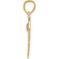14K Two-Tone #1 Grandma Heart Pendant with Rose Gold Floral Accent and Textured Back by Oro Pregiato