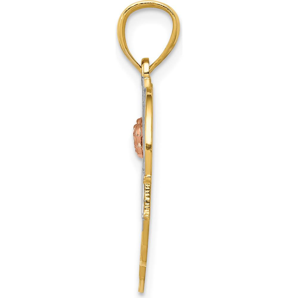 14K Two-Tone #1 Grandma Heart Pendant with Rose Gold Floral Accent and Textured Back by Oro Pregiato