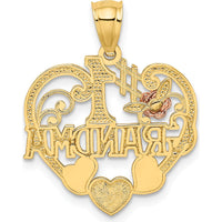 14K Two-Tone #1 Grandma Heart Pendant with Rose Gold Floral Accent and Textured Back by Oro Pregiato