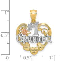 14K Two-Tone #1 Grandma Heart Pendant with Rose Gold Floral Accent and Textured Back by Oro Pregiato