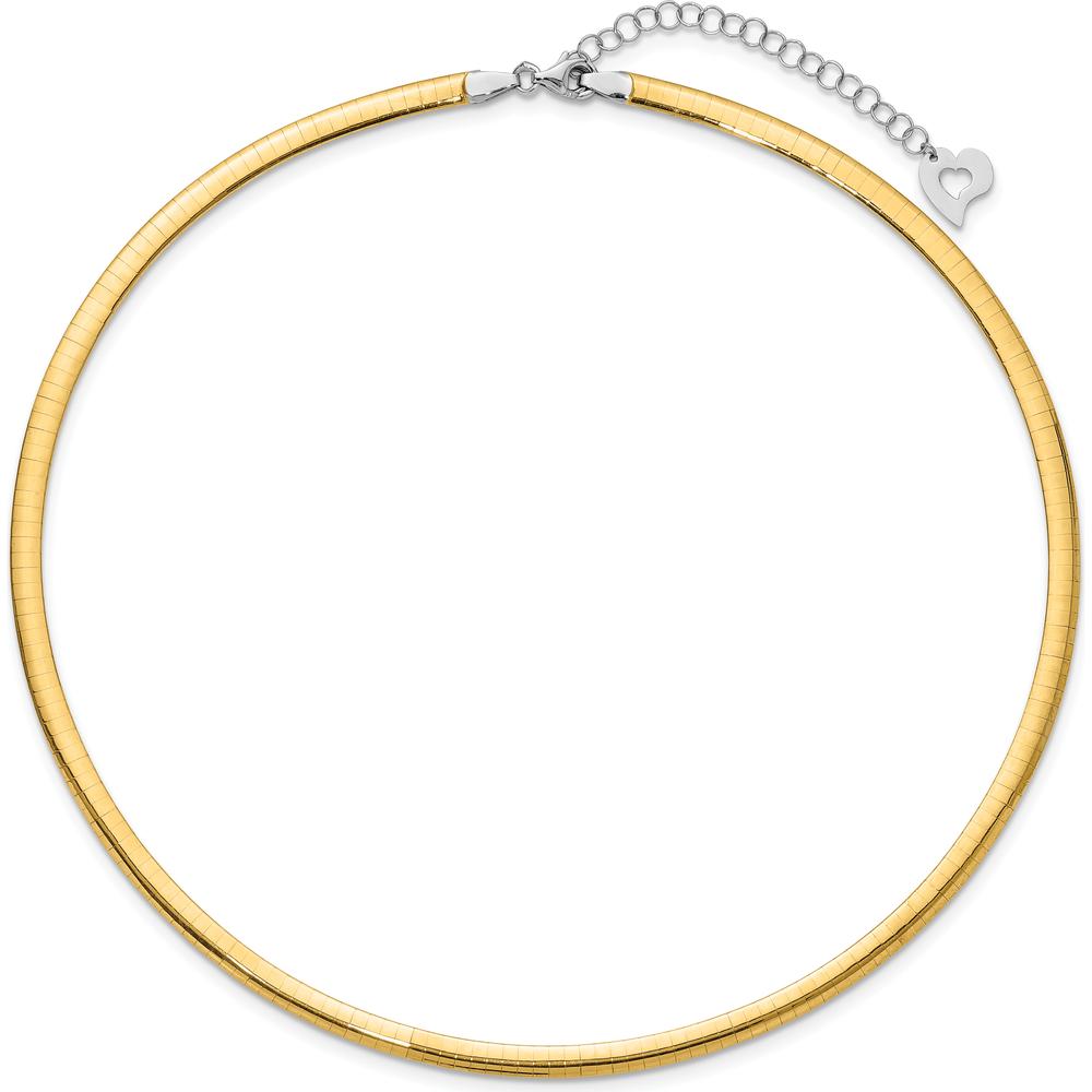 14K Two-Tone 16" Lightweight Reversible Omega Necklace with 2" Heart Extender - 4mm Polished Finish by 0
