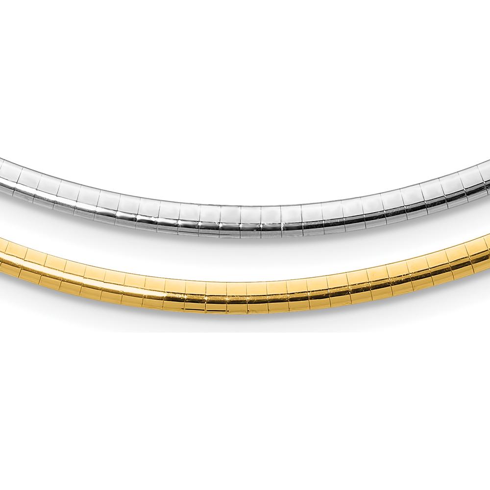 14K Two-Tone 16" Reversible Omega Necklace with 2" Heart Extender - 3mm Lightweight Semi-Solid Gold by 0