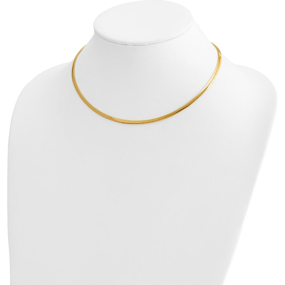 14K Two-Tone 16" Reversible Omega Necklace with 2" Heart Extender - 3mm Lightweight Semi-Solid Gold by 0