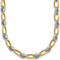 14K Two-Tone 17.75" Fancy Oval Link Chain Necklace with Polished Yellow and White Gold Links - 7mm by 0