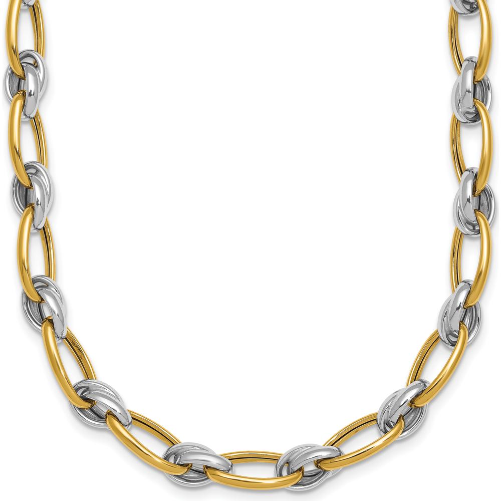 14K Two-Tone 17.75" Fancy Oval Link Chain Necklace with Polished Yellow and White Gold Links - 7mm by 0