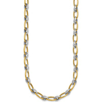 14K Two-Tone 17.75" Fancy Oval Link Chain Necklace with Polished Yellow and White Gold Links - 7mm by 0