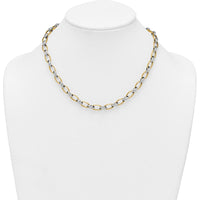 14K Two-Tone 17.75" Fancy Oval Link Chain Necklace with Polished Yellow and White Gold Links - 7mm by 0