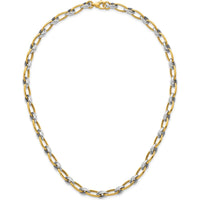 14K Two-Tone 17.75" Fancy Oval Link Chain Necklace with Polished Yellow and White Gold Links - 7mm by 0
