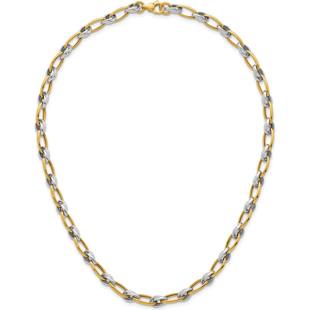 14K Two-Tone 17.75" Fancy Oval Link Chain Necklace with Polished Yellow and White Gold Links - 7mm by 0