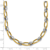 14K Two-Tone 17.75" Fancy Oval Link Chain Necklace with Polished Yellow and White Gold Links - 7mm by 0
