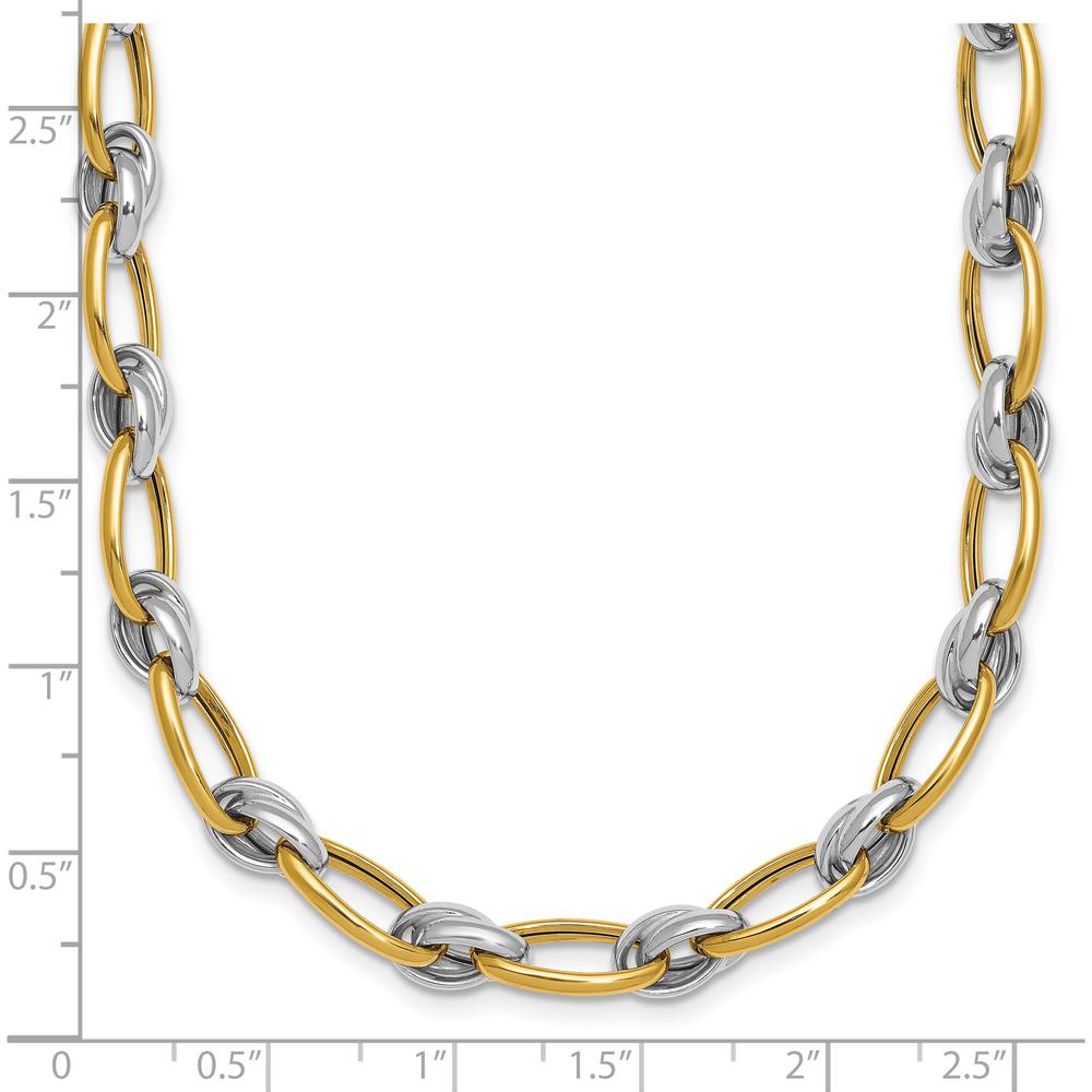 14K Two-Tone 17.75" Fancy Oval Link Chain Necklace with Polished Yellow and White Gold Links - 7mm by 0