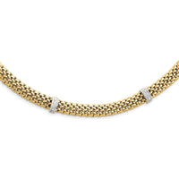14K Two-Tone 17" Polished Mesh Necklace with Diamond Accents - 0.05 Carat Total Diamond Weight by 0