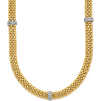 14K Two-Tone 17" Polished Mesh Necklace with Diamond Accents - 0.05 Carat Total Diamond Weight by 0