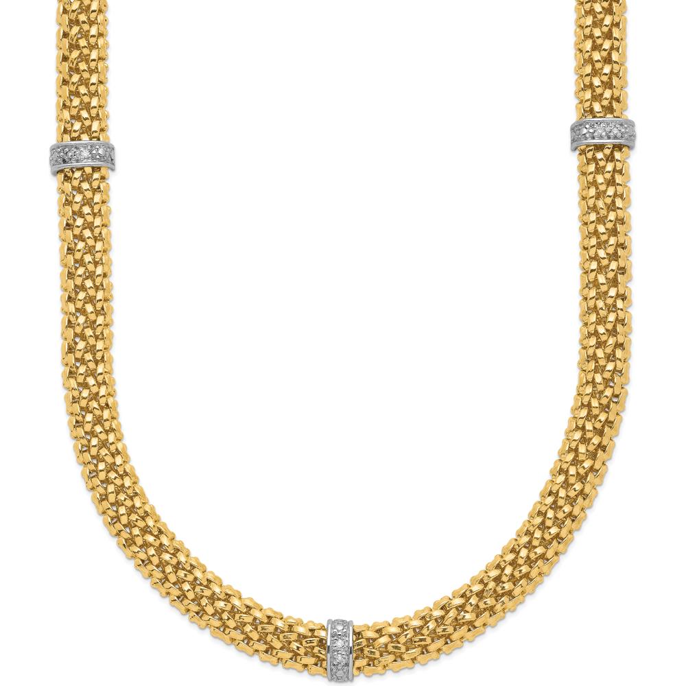 14K Two-Tone 17" Polished Mesh Necklace with Diamond Accents - 0.05 Carat Total Diamond Weight by 0