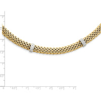 14K Two-Tone 17" Polished Mesh Necklace with Diamond Accents - 0.05 Carat Total Diamond Weight by 0