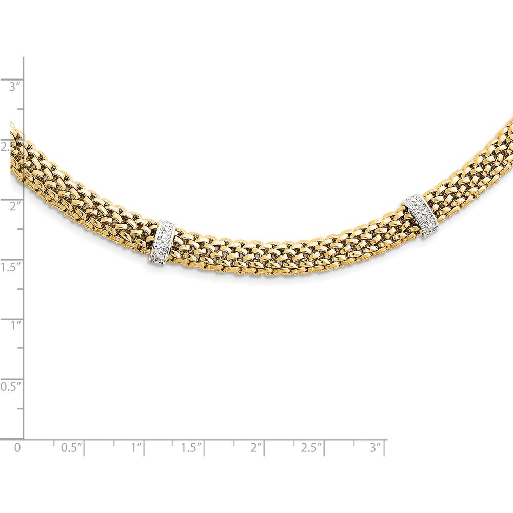 14K Two-Tone 17" Polished Mesh Necklace with Diamond Accents - 0.05 Carat Total Diamond Weight by 0