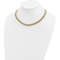 14K Two-Tone 17" Polished Mesh Necklace with Diamond Accents - 0.05 Carat Total Diamond Weight by 0