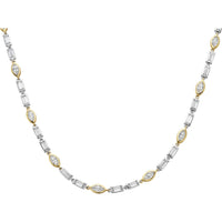 14K Two Tone 17" Tennis Necklace with Alternating Bezel Set Marquise and Baguette Lab Diamonds - 11.60 Carat Total Diamond Weight - Covaloro Fine Jewelry