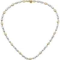14K Two Tone 17" Tennis Necklace with Alternating Bezel Set Marquise and Baguette Lab Diamonds - 11.60 Carat Total Diamond Weight - Covaloro Fine Jewelry