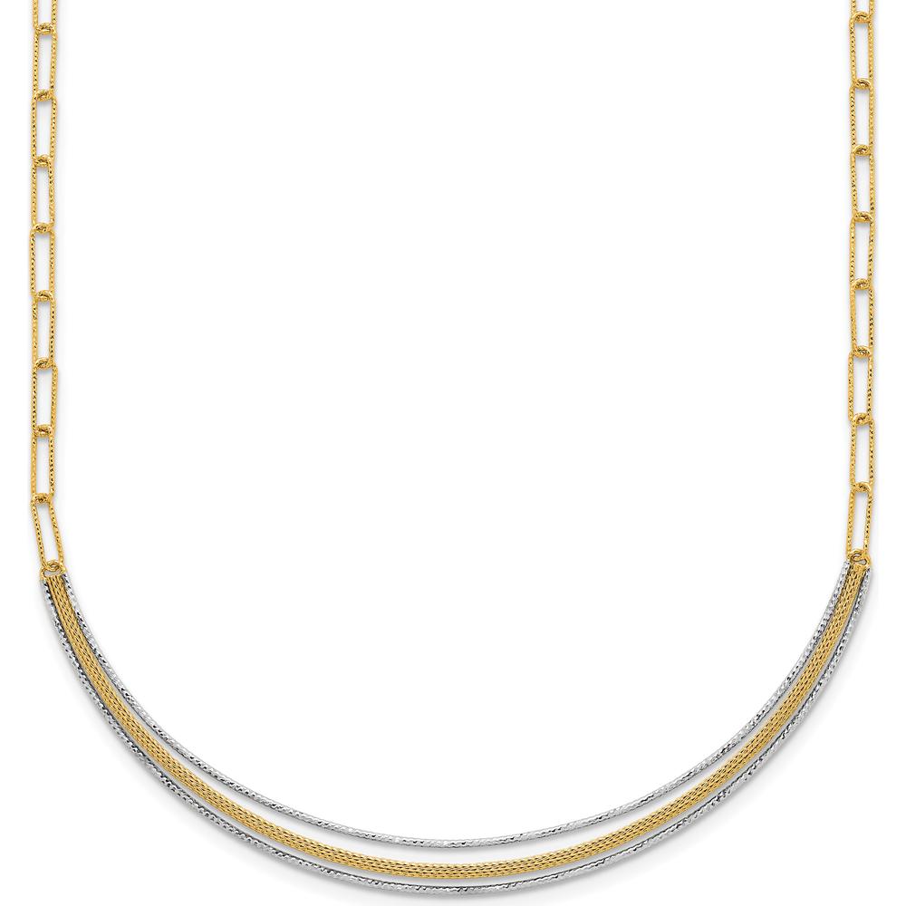 14K Two-Tone 17" Woven Curved Bar Necklace with Long Link Chain and 2" Extender by 0