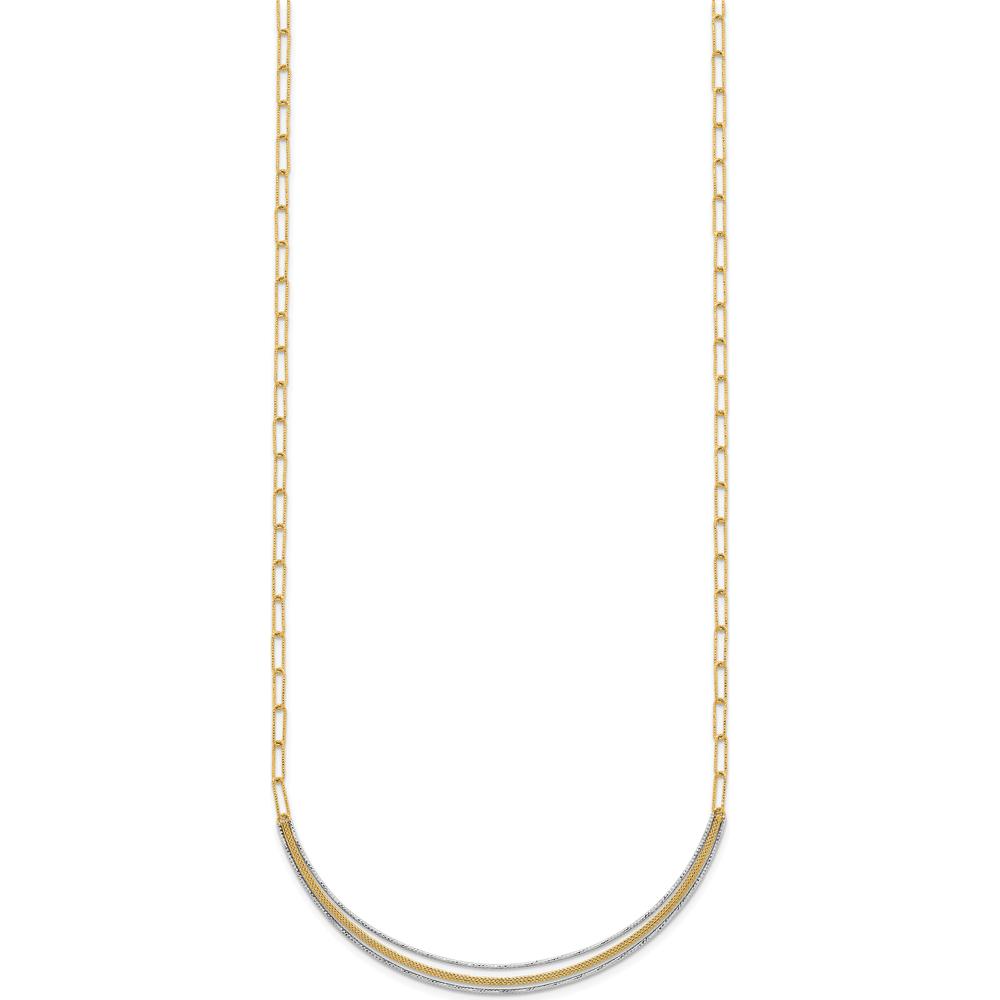 14K Two-Tone 17" Woven Curved Bar Necklace with Long Link Chain and 2" Extender by 0