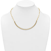 14K Two-Tone 17" Woven Curved Bar Necklace with Long Link Chain and 2" Extender by 0