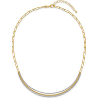 14K Two-Tone 17" Woven Curved Bar Necklace with Long Link Chain and 2" Extender by 0
