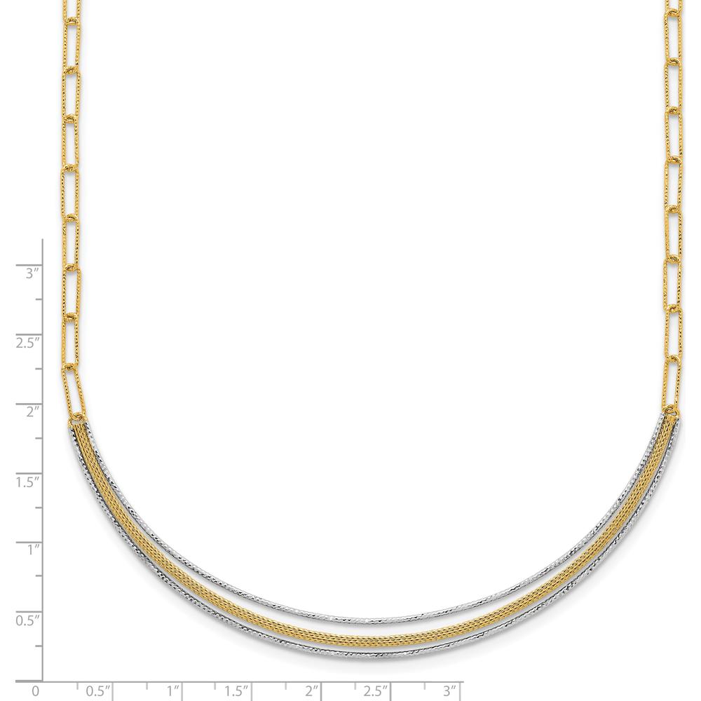 14K Two-Tone 17" Woven Curved Bar Necklace with Long Link Chain and 2" Extender by 0