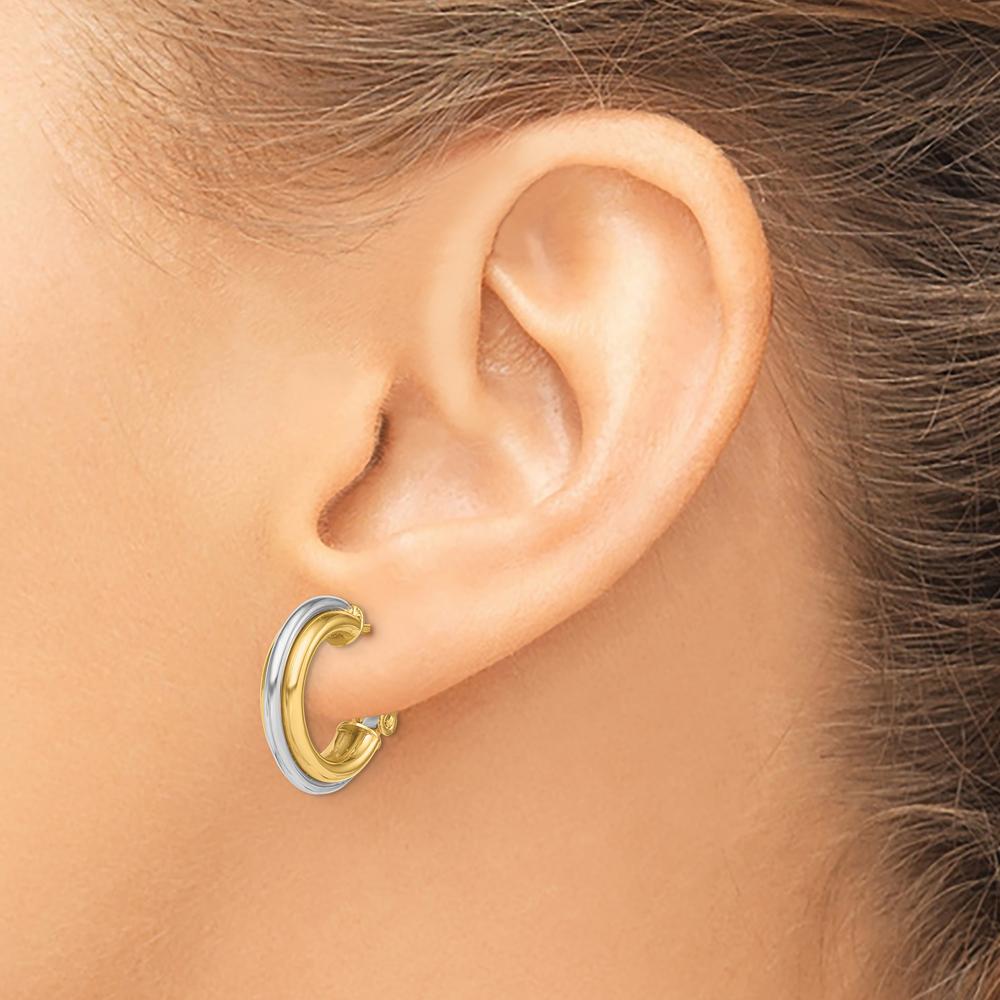 14K Two-Tone 17mm Polished Omega Back Hoop Earrings by 0