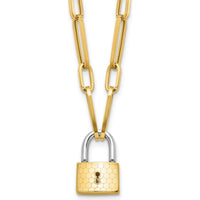 14K Two-Tone 18.25" Paperclip Chain Necklace with Honeycomb Lock Pendant by 0