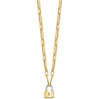 14K Two-Tone 18.25" Paperclip Chain Necklace with Honeycomb Lock Pendant by 0