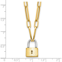 14K Two-Tone 18.25" Paperclip Chain Necklace with Honeycomb Lock Pendant by 0