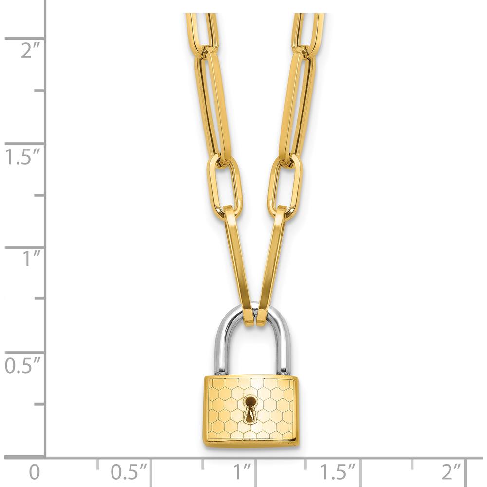 14K Two-Tone 18.25" Paperclip Chain Necklace with Honeycomb Lock Pendant by 0