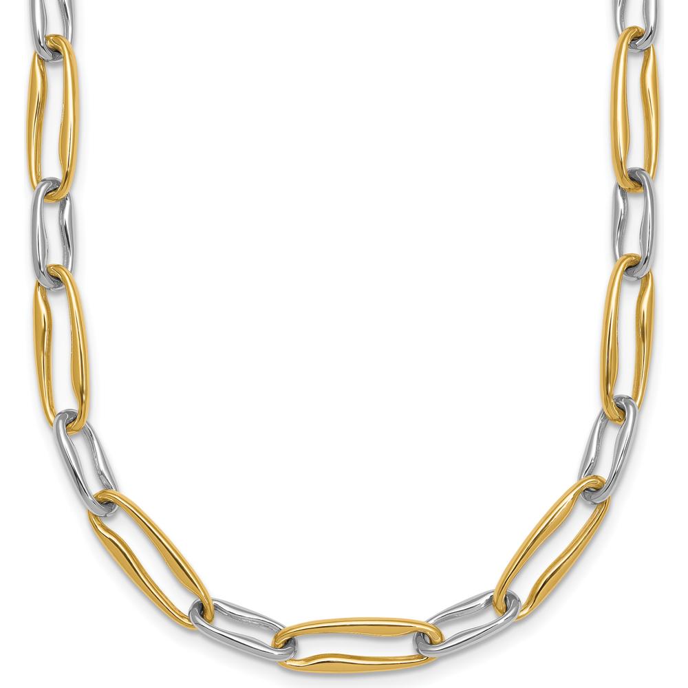 14K Two-Tone 18" Fancy Long Link Necklace with Polished Yellow and White Gold - 5.75mm Width by 0
