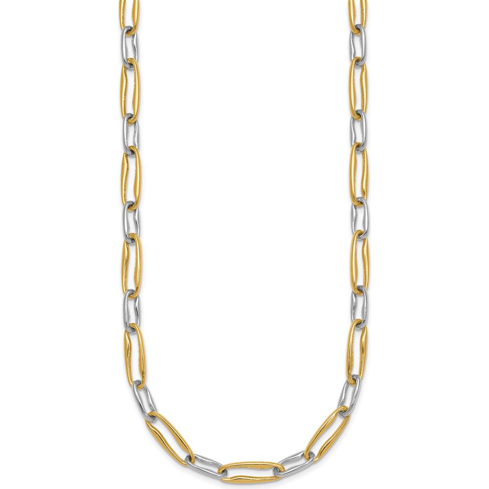 14K Two-Tone 18" Fancy Long Link Necklace with Polished Yellow and White Gold - 5.75mm Width by 0