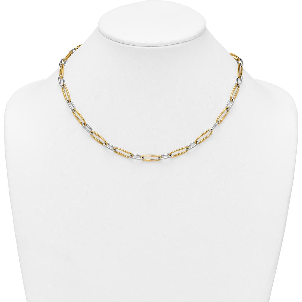 14K Two-Tone 18" Fancy Long Link Necklace with Polished Yellow and White Gold - 5.75mm Width by 0