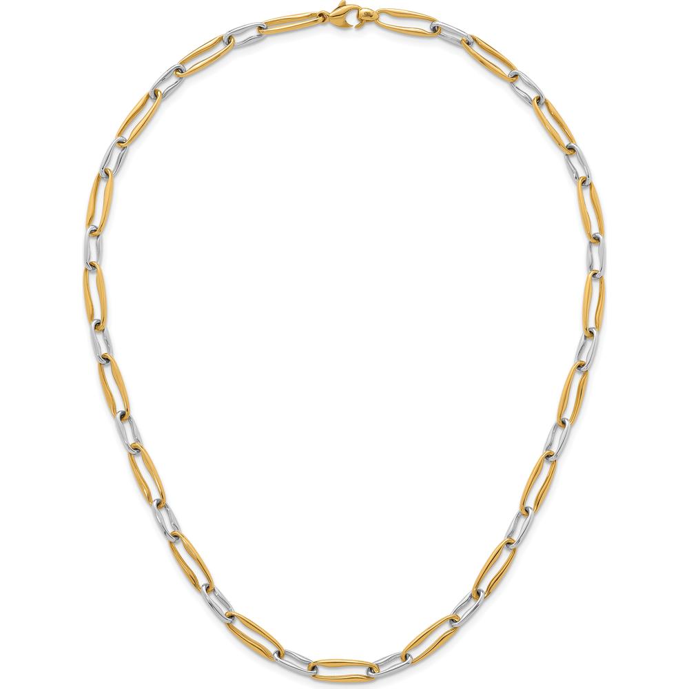 14K Two-Tone 18" Fancy Long Link Necklace with Polished Yellow and White Gold - 5.75mm Width by 0