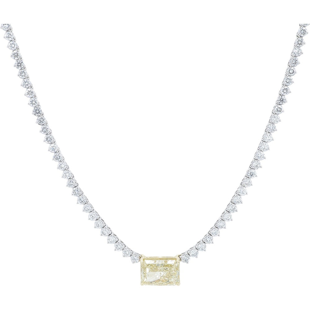 14K Two-Tone 18-Inch Tennis Necklace with 2.10 Carat Lab-Grown Yellow Radiant Center and Round Diamond Accents - 4.75 Carat Total Diamond Weight