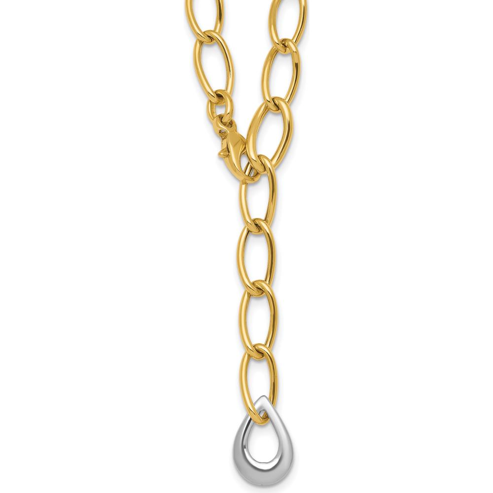 14K Two-Tone 18" Lariat Necklace with Polished 6.5mm Fancy Curb Links and White Gold Teardrop Accent by 0
