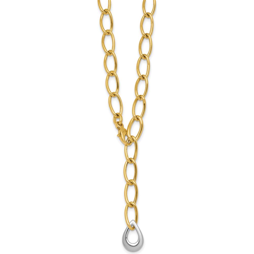 14K Two-Tone 18" Lariat Necklace with Polished 6.5mm Fancy Curb Links and White Gold Teardrop Accent by 0
