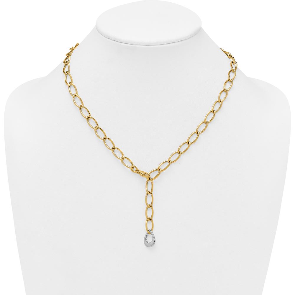 14K Two-Tone 18" Lariat Necklace with Polished 6.5mm Fancy Curb Links and White Gold Teardrop Accent by 0