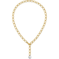 14K Two-Tone 18" Lariat Necklace with Polished 6.5mm Fancy Curb Links and White Gold Teardrop Accent by 0