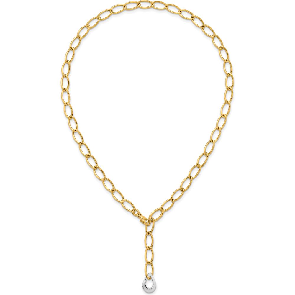 14K Two-Tone 18" Lariat Necklace with Polished 6.5mm Fancy Curb Links and White Gold Teardrop Accent by 0