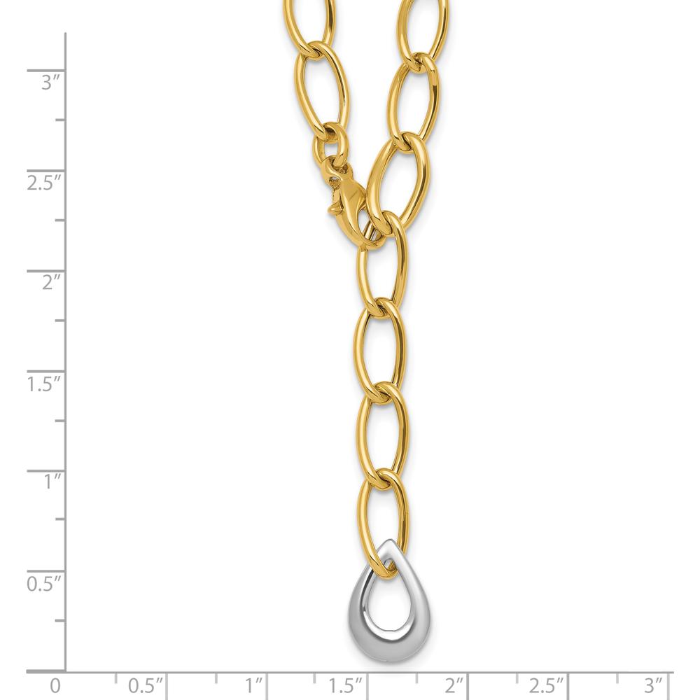 14K Two-Tone 18" Lariat Necklace with Polished 6.5mm Fancy Curb Links and White Gold Teardrop Accent by 0