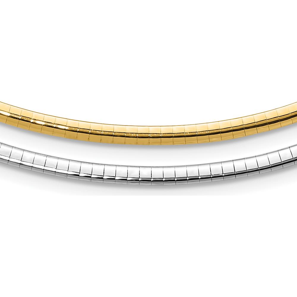 14K Two-Tone 18" Reversible Omega Necklace with Heart Extender 3mm Width by 0