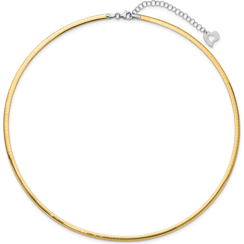 14K Two-Tone 18" Reversible Omega Necklace with Heart Extender 3mm Width by 0