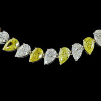 14K Two Tone 19" Tennis Necklace with Alternating Pear Shape Fancy Vivid Yellow and White Lab Diamonds - 39.93 Carat Total Weight - Covaloro Fine Jewelry